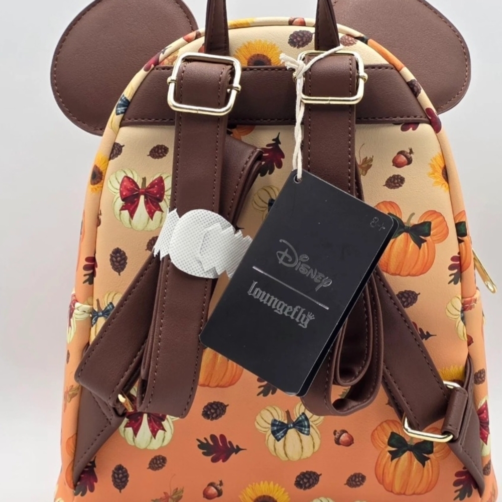 Loungefly Disney Minnie Mouse Fall Pumpkin Plaid Bow Backpack and Wallet Set - Picture 5 of 5